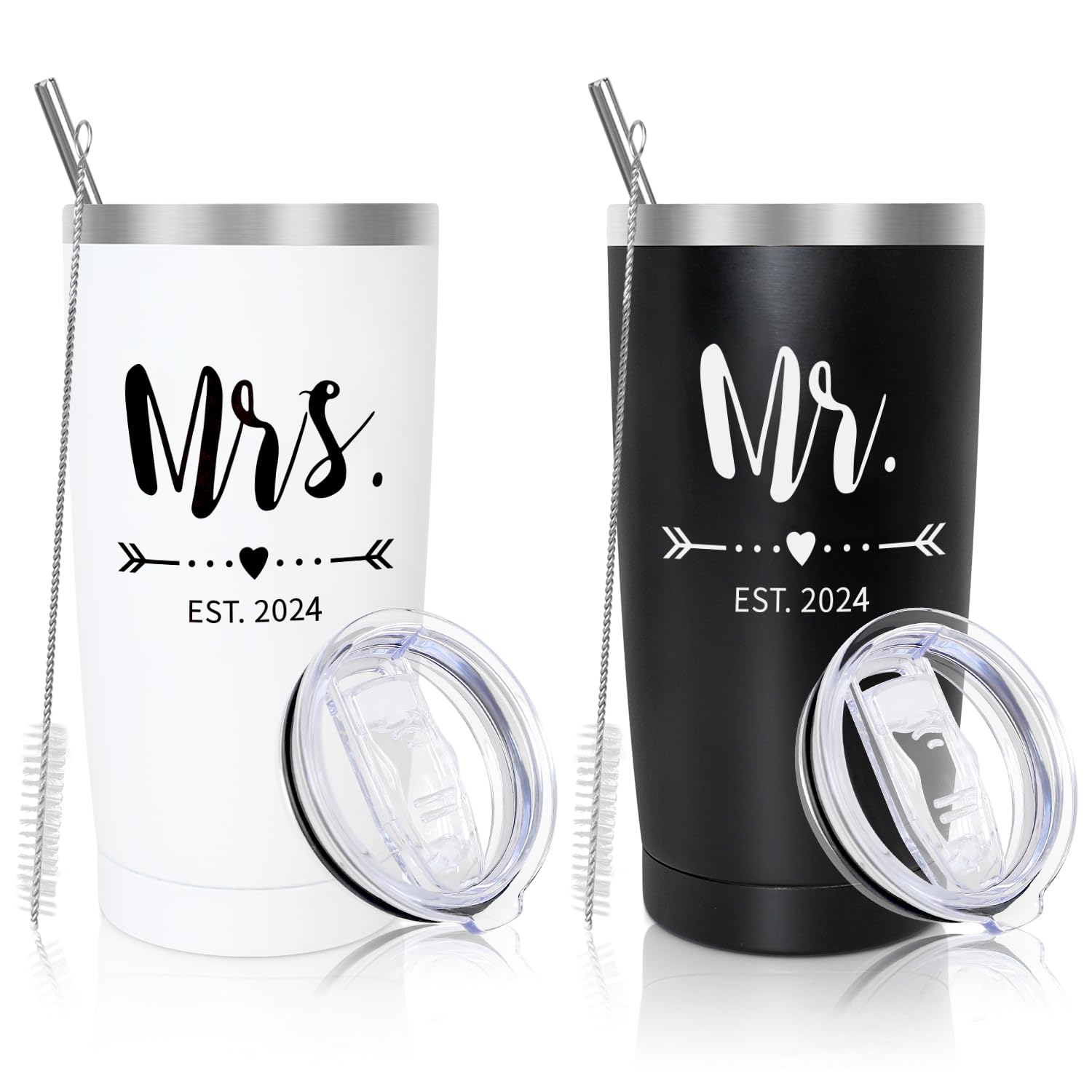 Wedding Gifts for Bride and Groom, Mr and Mrs Presents for Couple Newlyweds, Bride To Be Bridal Shower Gifts, Insulated Stainless Steel Wine Tumbler Set for Anniversary Christmas Unique 2024-20oz