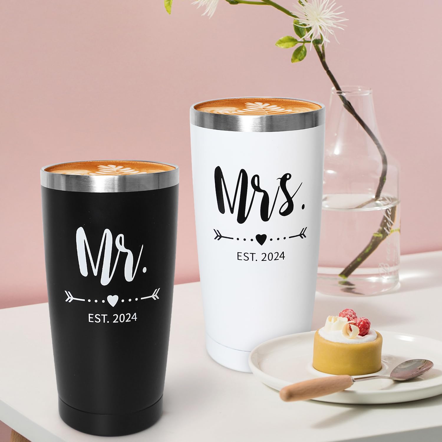 Wedding Gifts for Bride and Groom, Mr and Mrs Presents for Couple Newlyweds, Bride To Be Bridal Shower Gifts, Insulated Stainless Steel Wine Tumbler Set for Anniversary Christmas Unique 2024-20oz