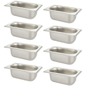 oungy 8 pack hotel pans 1/9 size 2 1/2 inch deep anti clogging stainless steel chafing steam table pans commercial catering storage metal food pan for hotel restaurant buffet