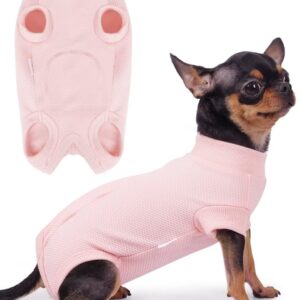 Frienperro Dog Recovery Suit Pet Spay Surgery Shirt for Female Dogs Onesie, Puppy Pajamas Cone E-Collar Alternative for Small Cat Chihuahua Yorkie,Pink M