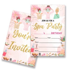 pink spa birthday party invitations supplies fill-in set of 20 with envelopes spa birthday bash invites cards(double sided)