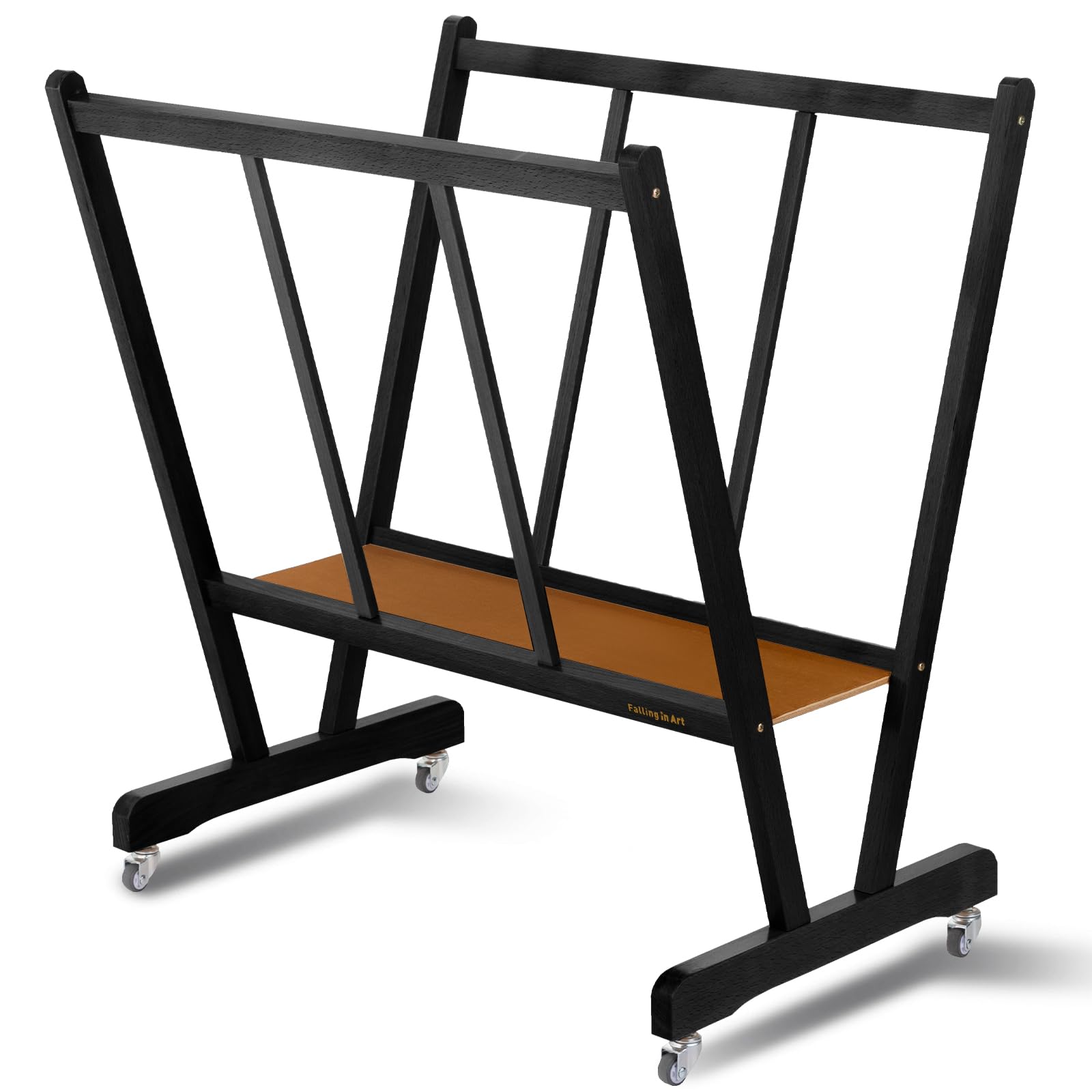 Falling in Art Large Wooden Print Rack, Art Drying and Display Rack with Rolling Casters, Storage Rack for Canvas, Prints, Panels, Posters, Shows and Art Exhibitions, Black