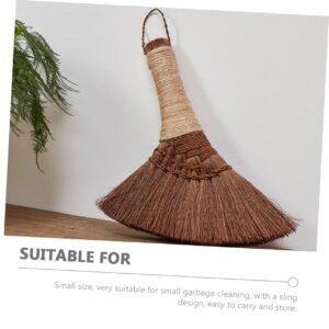 IWOWHERO Small Broom Heavy Duty Broom Mini Broom Household Brooms Desktop Cleaning Brush Whisk Broom Thai Straw Broom with Wood Handle Small Hand Broom Handmade Palm Fiber Duster Office