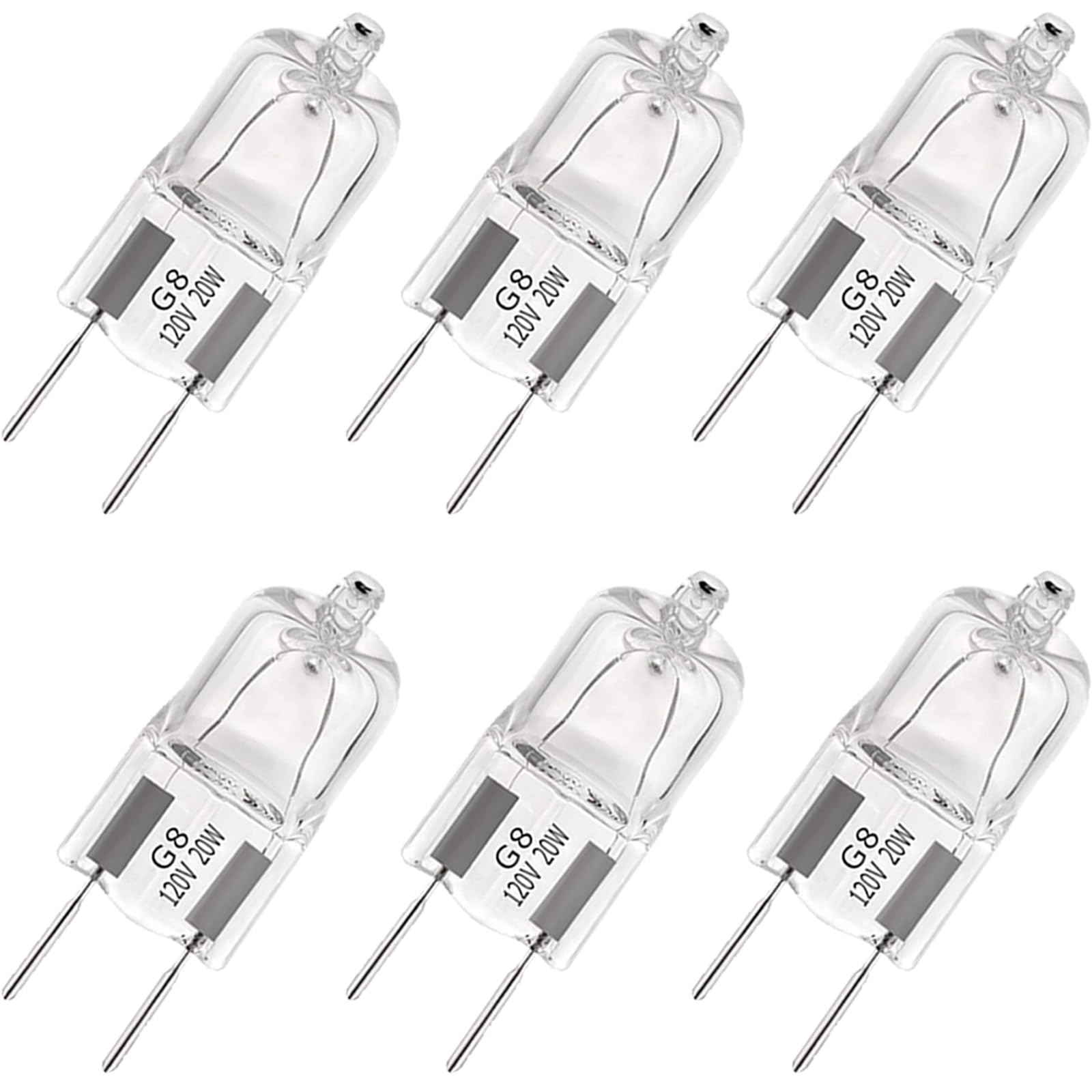 EKSAVE G8 Halogen Light Bulbs 20W 120V Xenon Under Cabinet Lighting Replacements G8 Base 2Pin T4 JCD Type 2700K (Pack of 6)