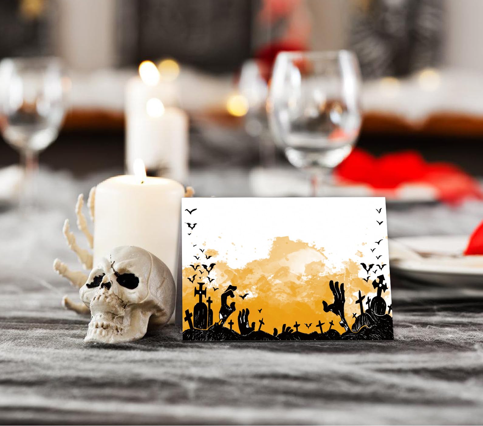 25 Pack Halloween Tent Place Cards, Place Cards for Table Setting, Folded Eggshell Paper Name Tent Cards for Halloween Holiday Dinner Decorations - HW04