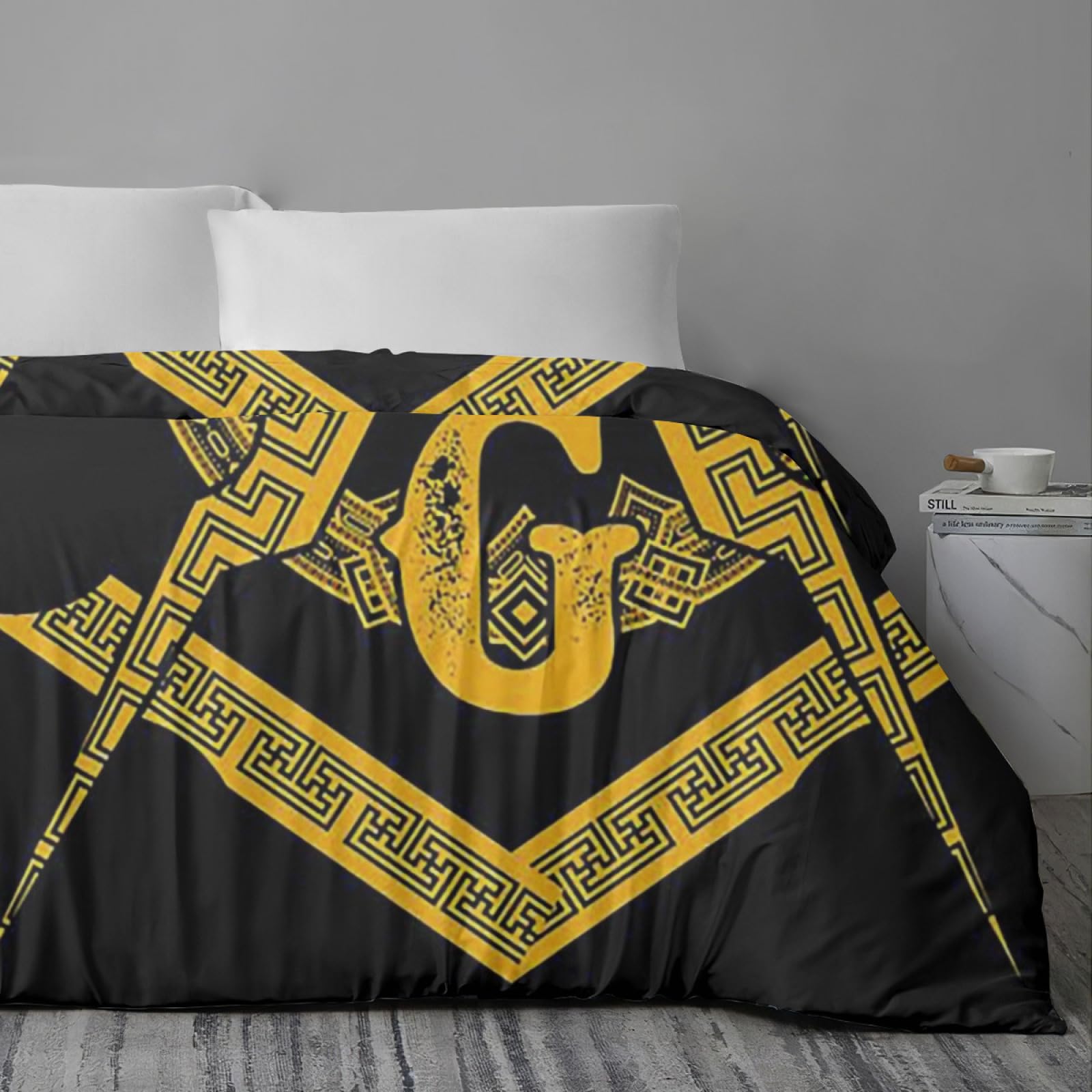 Bedding Sheet Bed Sets, Freemasonry Masonic Lodge Symbol Soft 3-Pieces Duvet Cover Set Comfy 1 Comforter Cover & 2 Pillowcases for All Season Queen(90"×90")