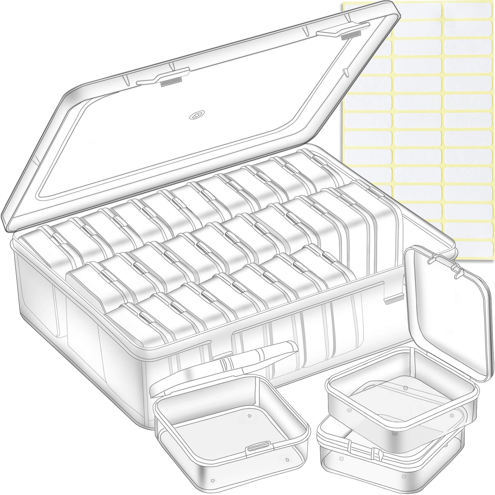 Bead Organizer Box, 30Pcs Small Clear Plastic Bead Storage Containers, 1 Craft Storage Box with Hinged Lid, 42 Labels, Mini Box for Jewelry Making DIY Bracelets Beading Nails Screws Seeds Small Parts