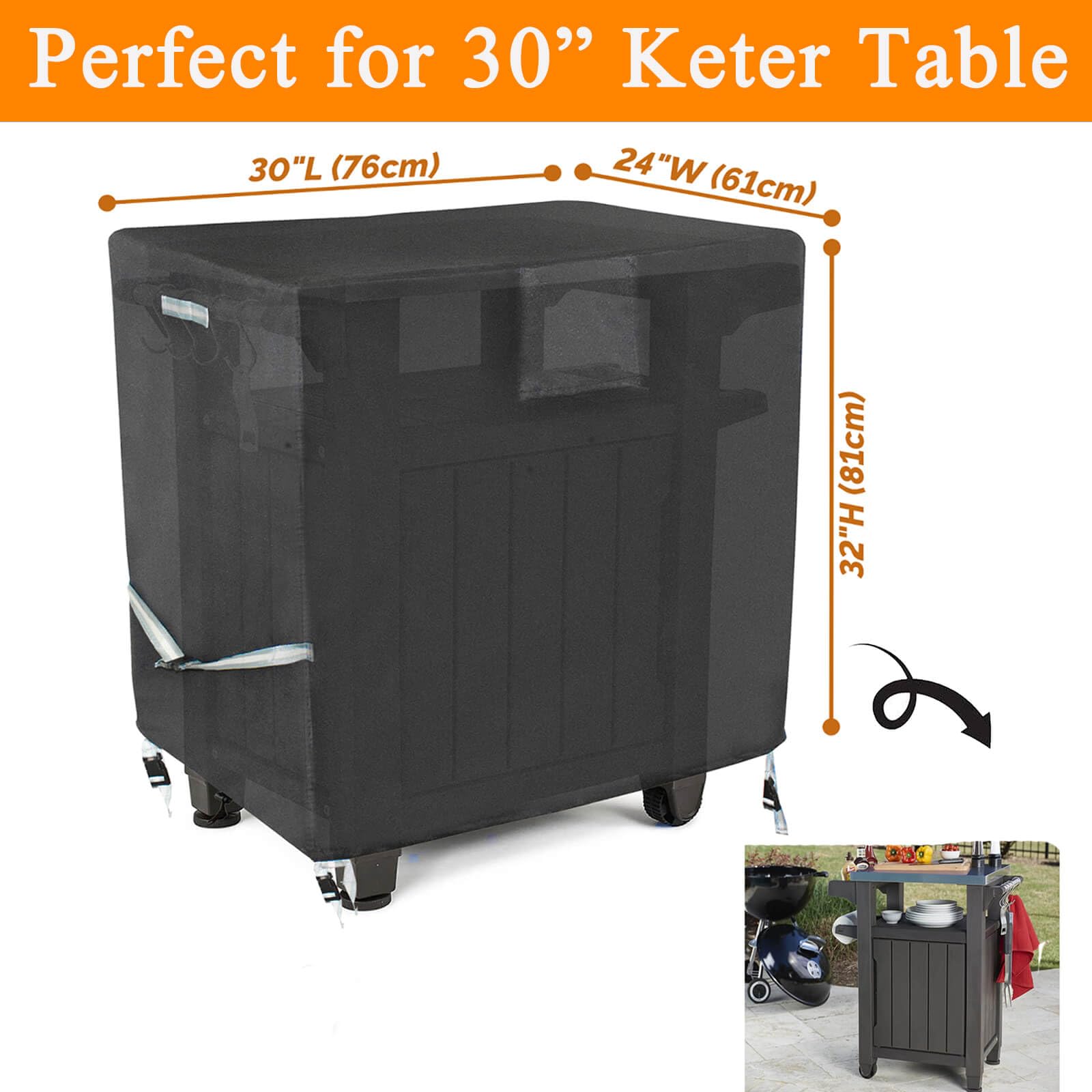 Outdoor Prep Table Cover-30" x 24" x 32" Heavy Duty Waterproof Grill Cover for Keter Unity Small Portable Table,Patio Kitchen Prep/Work Table, UV Resistant Outside BBQ Bar Cart Cooking Station Cover