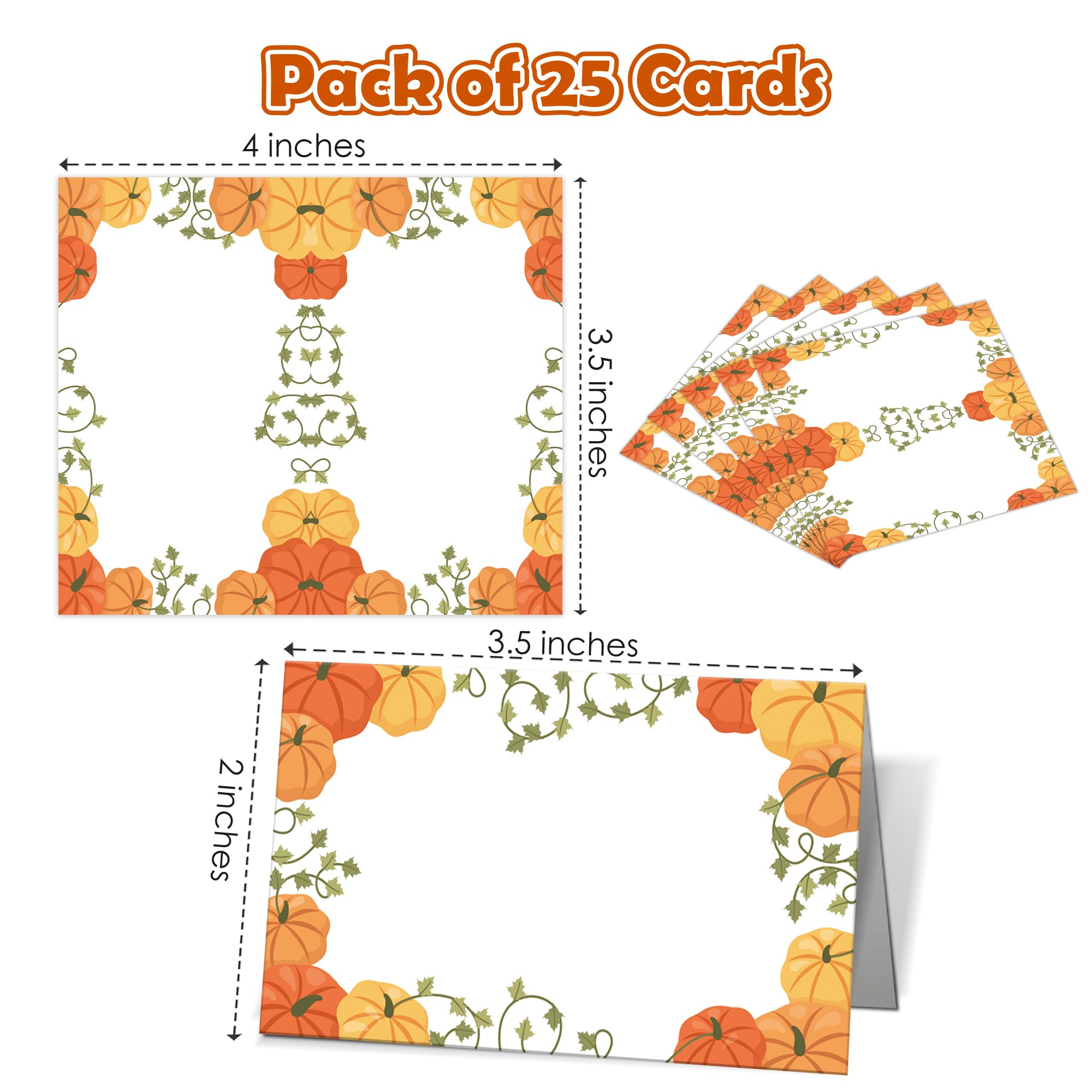 25 Pack Place Cards, Editable Name Cards for Table Seating, Thanksgiving Pumpkins, Fall Autumn Party Tent Style Cards for Baby Shower, Birthday Party, Party Decoration and Supplies-LE01