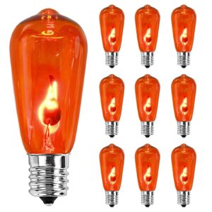 flicker flame light bulbs, halloween st40 orange flickering replacement bulbs with a flickering orange glow for halloween outdoor patio backyard string lights, 1 watt, 120 volt 10 pack