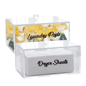 lenium dryer sheet holder for laundry organization and storage , set of 2 clear dryer sheet dispenser 7.3x5x3.7, laundry pods container with lid modern sleek design, container with lid, laundry pods