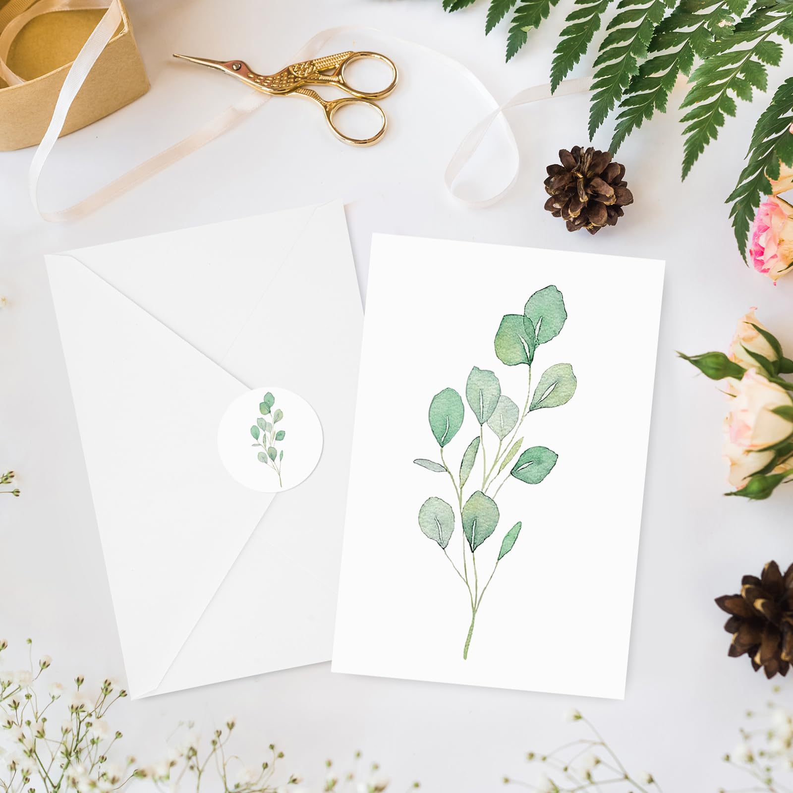 AnyDesign 36 Pack Greenery Greeting Cards Bulk Watercolor Botanical Note Cards with Envelopes Stickers Green Plant Thank You Blank Cards for Birthday Wedding Baby Shower Bridal Shower