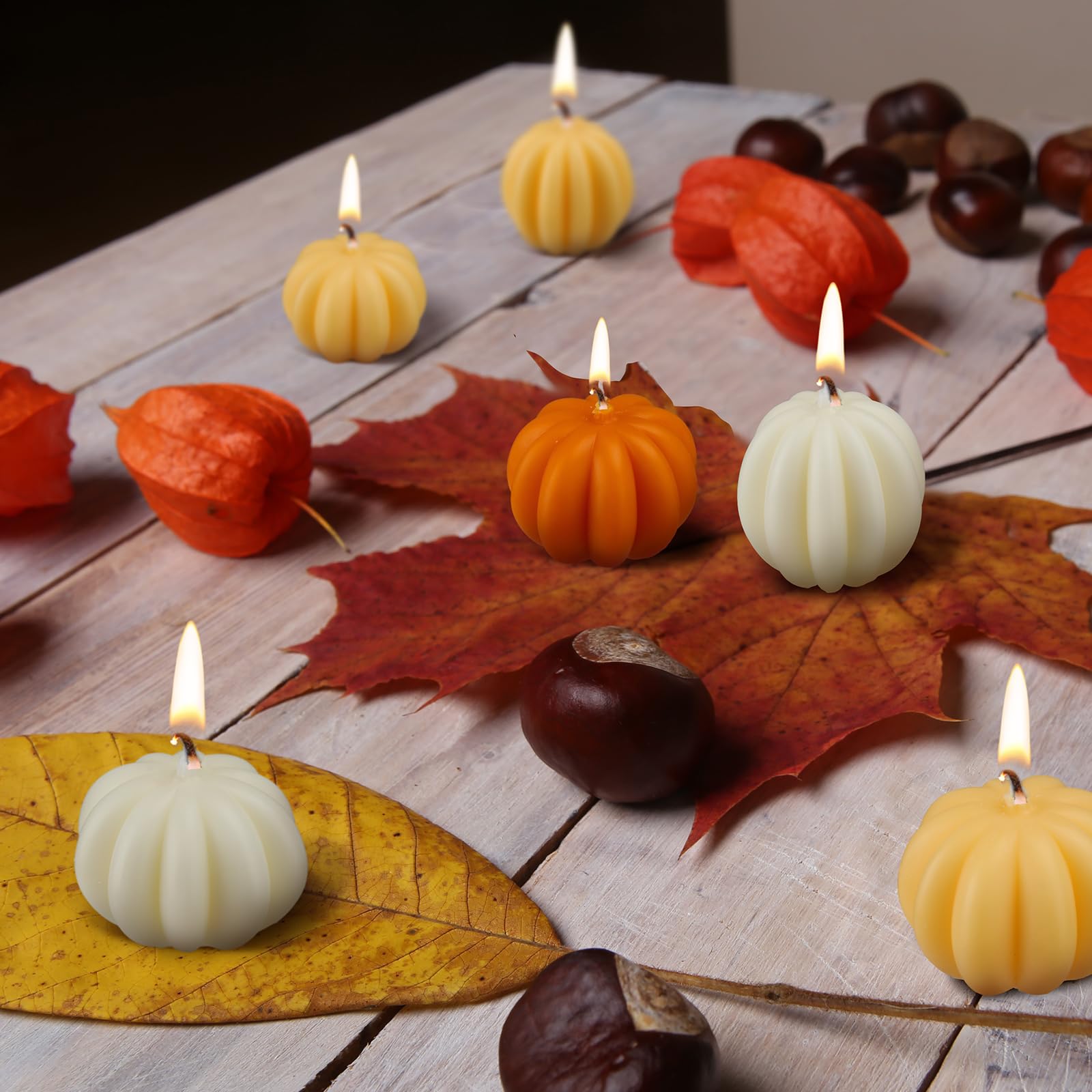 MTLEE 6 Pieces Fall Pumpkin Shaped Candles Thanksgiving Scented Candles Pumpkin Tealight Candles Home Decor Pumpkin Candle Handmade Wax Candle for Bedroom Bathroom Party (Orange, White, Pumpkin)