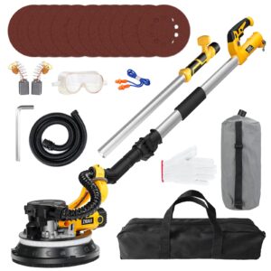 zhjan heavy duty drywall sander(880w) with vacuum, electric drywall sander,5 variable speed 1000-2100rpm,foldable & extendable handle,12 pcs sanding discs and dust absorption bag,led light 59 inches