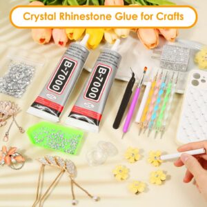 B7000 Glue Clear for Rhinestones, 2Pcs 110mL B-7000 Jewelry Bead Gem Glue with Crystal Rhinestones, Tweezer Dotting Rhinestone Tool for Clothe Fabric Shoes DIY Crafts Jewelry Making Nail Art