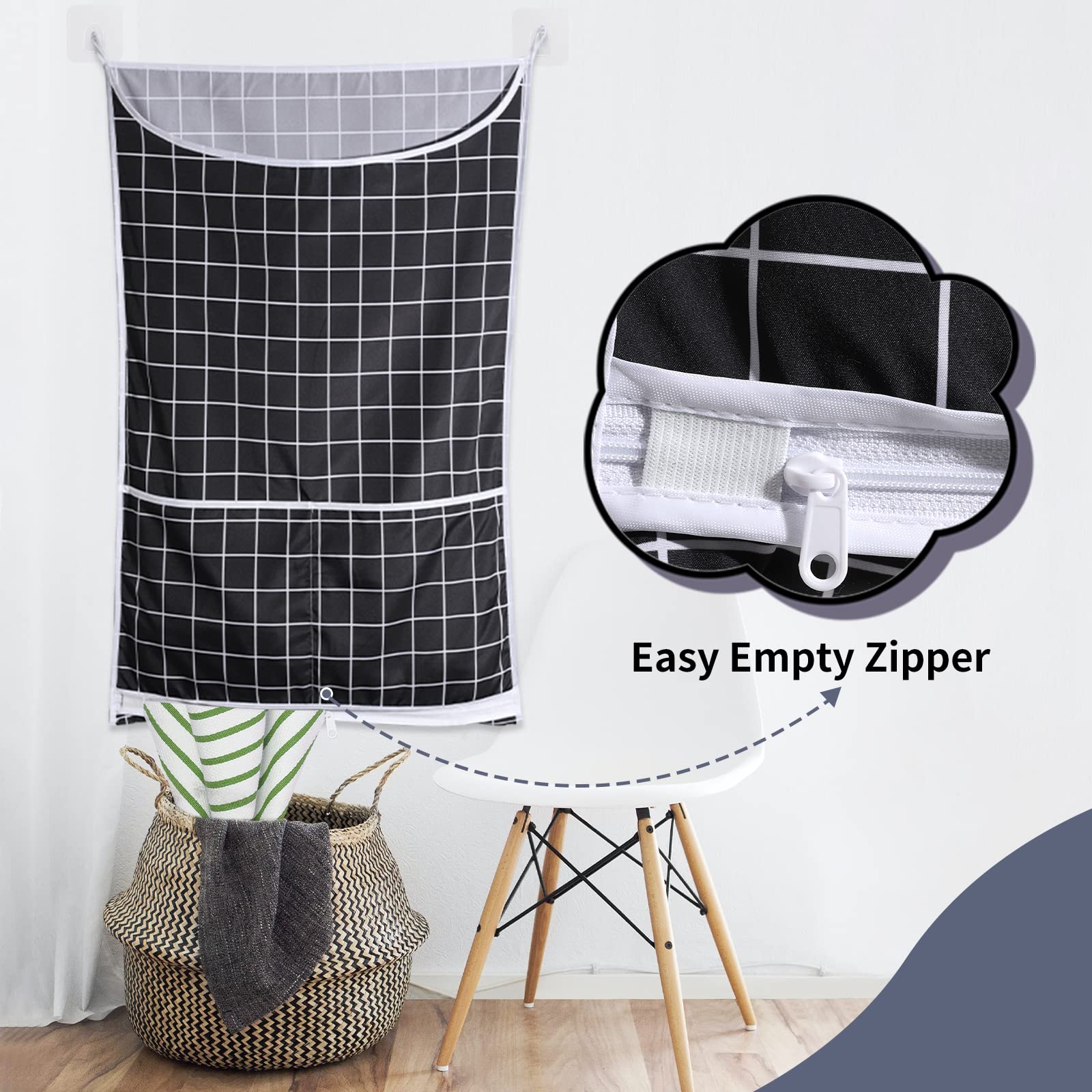 3 Pack Hanging Laundry Hamper Bag - with Free Adjustable Stainless Steel Door Hooks Best Choice for Holding Dirty Clothes and Saving Space