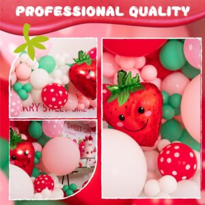 ALL-IN-1 Strawberry Balloon Arch Kit & Garland with BONUS Strawberry – Small and Large Red Pink Green Strawberry Balloons – Strawberry Shortcake Party Decorations Supplies for Birthday & Baby Shower