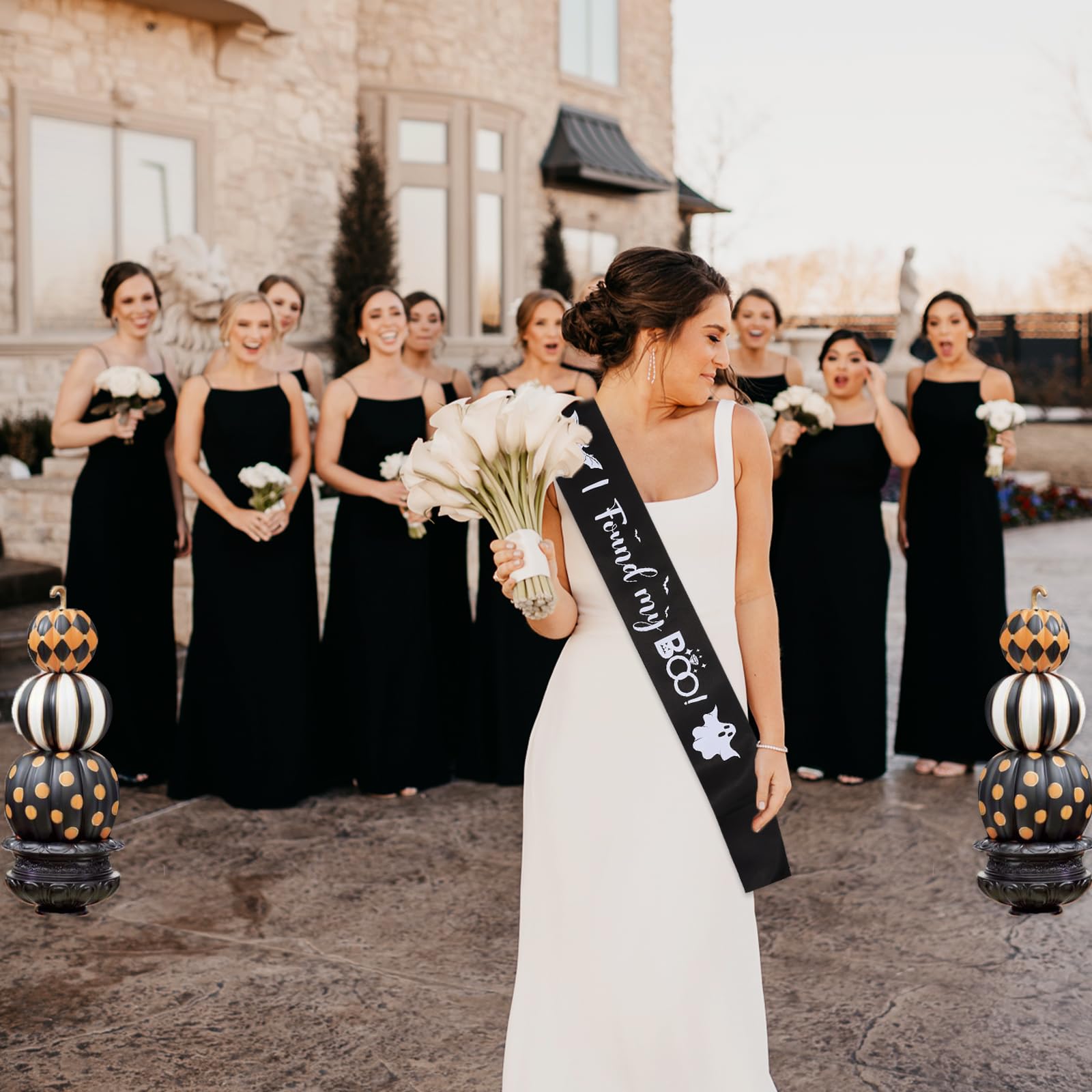 Halloween Bachelorette Sash, I Found My Boo Sash for Girl Bride, Black Sash with White Printing Letters for Halloween Bridal Shower Girls' Night Out Engagement Party One Size Fits Most