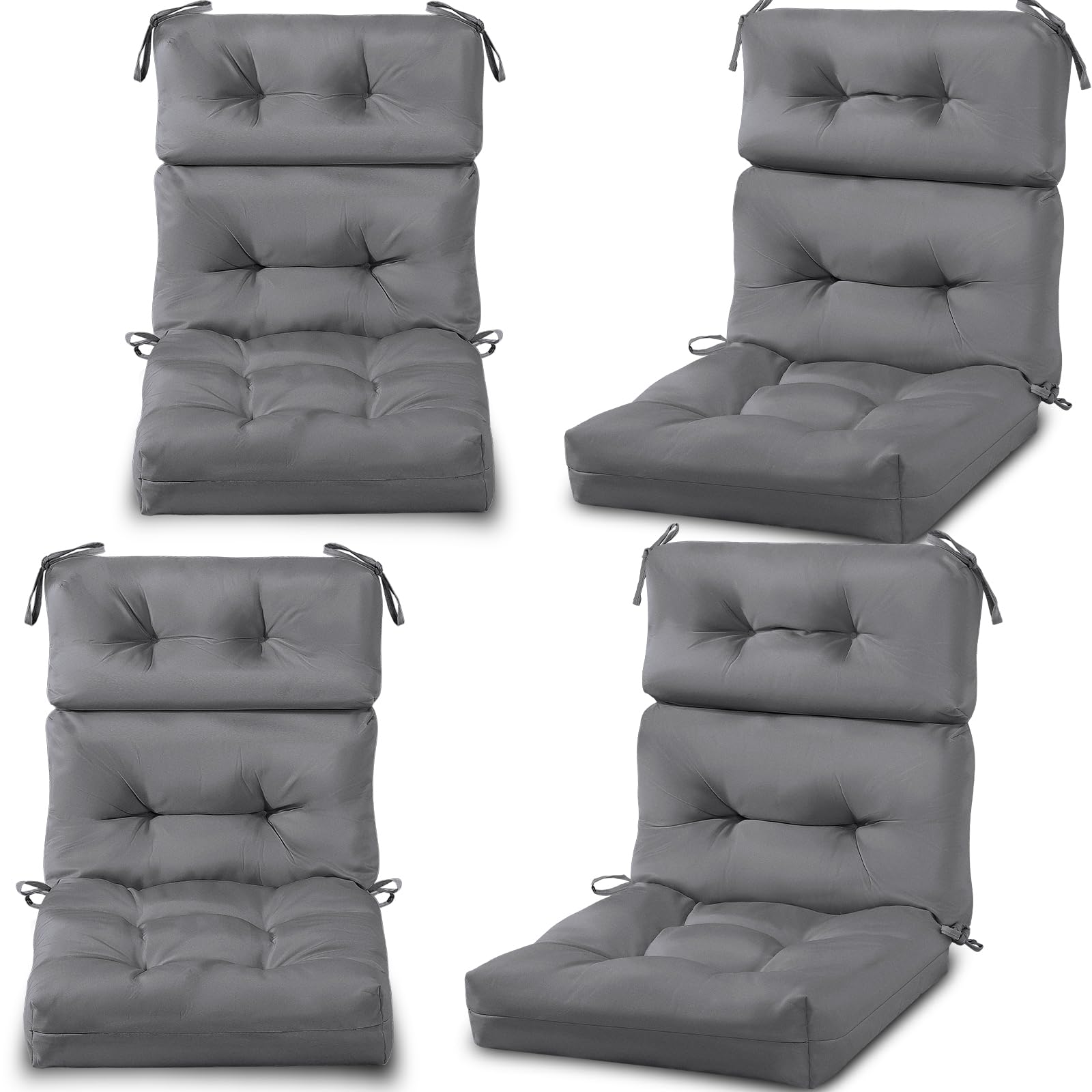 Geelin High Back Patio Chair Cushion Indoor Outdoor Seat Back Chair Cushions Tufted Patio Chair Cushions Waterproof Rocking Chair Pads Weather Replacement Cushions for Furniture (Light Gray,4 Pcs)