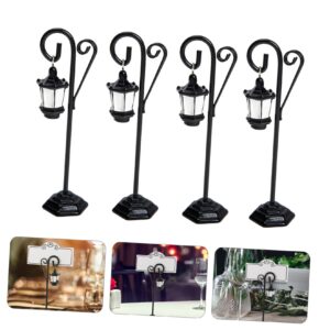 NUOBESTY 4pcs Street Light Clip Tabletop Miniatures Wedding Decorations for Tables Mini Card Holder Place Stand Dollhouse Lamppost Street Lamp Models Metal Black Message Clip Note Clamp