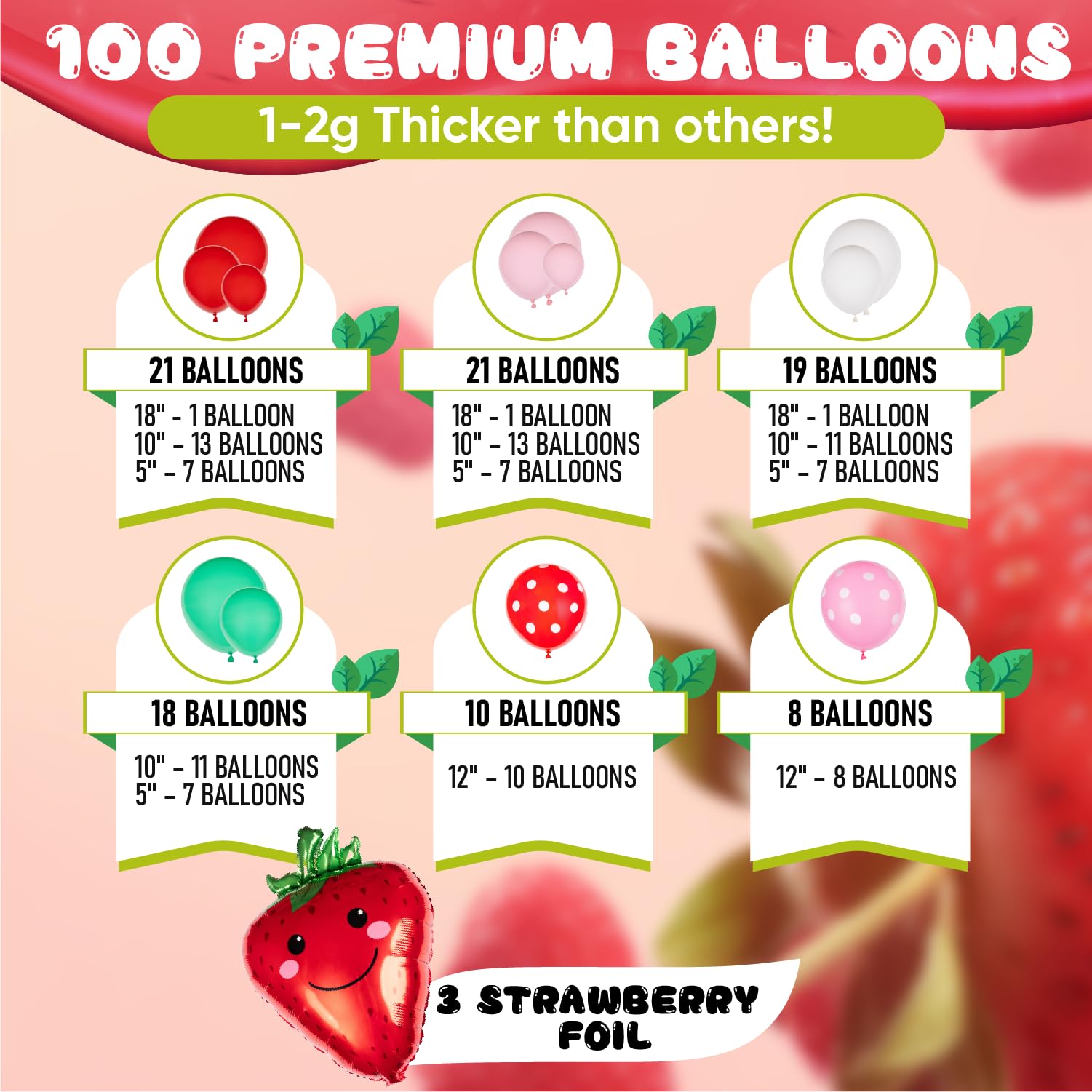 ALL-IN-1 Strawberry Balloon Arch Kit & Garland with BONUS Strawberry – Small and Large Red Pink Green Strawberry Balloons – Strawberry Shortcake Party Decorations Supplies for Birthday & Baby Shower