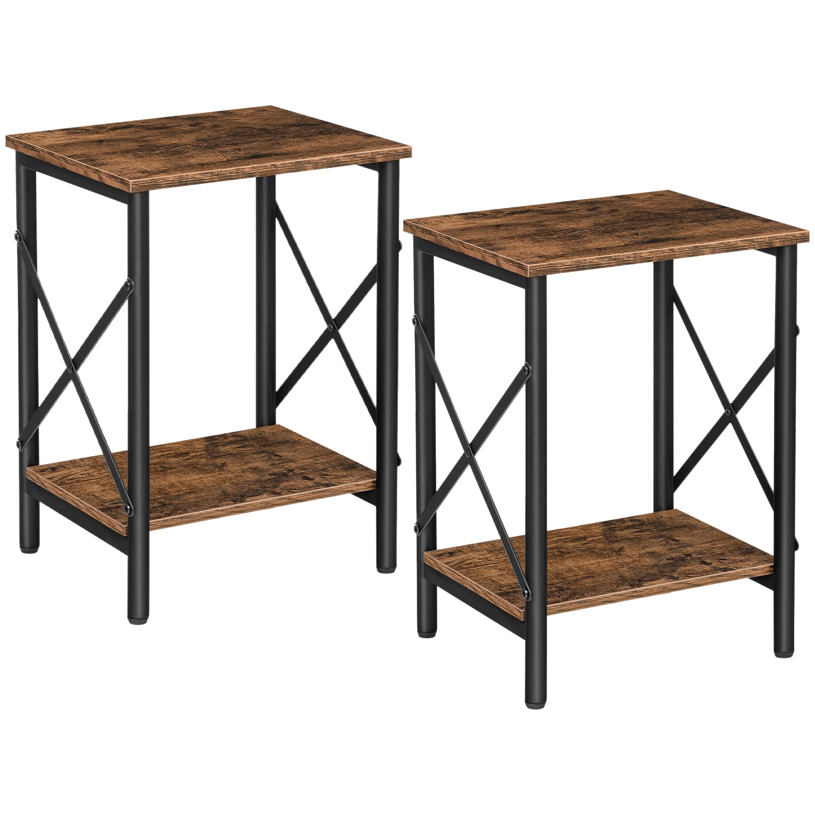 MAHANCRIS Side Table Set of 2, End Table with Storage, Bedside Table, Narrow Nightstand for Small Space, Small End Stand with Metal Frame, Living Room, Bedroom, Easy Assembly, Rustic Brown ETHR2801S2Z