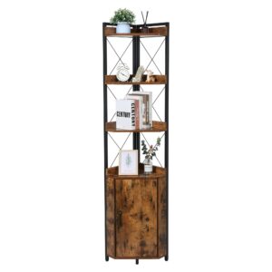 DRDINGRUI Tall Corner Shelf Cabinet, Corner Storage Cabinets,70.9'' Height 5-Tier Bookshelf Stand,Corner Plant Stand, Rustic Style Rack for Home,Kitchen,Living Room Storage