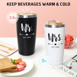 Wedding Gifts for Bride and Groom, Mr and Mrs Presents for Couple Newlyweds, Bride To Be Bridal Shower Gifts, Insulated Stainless Steel Wine Tumbler Set for Anniversary Christmas Unique 2024-20oz