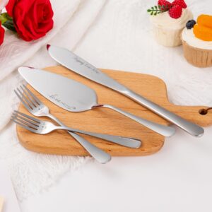 iooiluxry Wedding Cake Knife and Server Set, Cake Cutting Set for Wedding, Cake Cutter Set for Wedding Engagement Gifts for Couples (Silver)