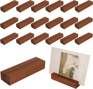 shuess wood place card holder, 4 x 1.2 x 0.8 inch (20 pcs) wooden acrylic sign table numbers holders, wood table card picture & photo holder display stands for home and party decoration