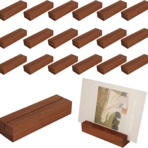 SHUESS Wood Place Card Holder, 4 x 1.2 x 0.8 Inch (20 pcs) Wooden Acrylic Sign Table Numbers Holders, Wood Table Card Picture & Photo Holder Display Stands for Home and Party Decoration