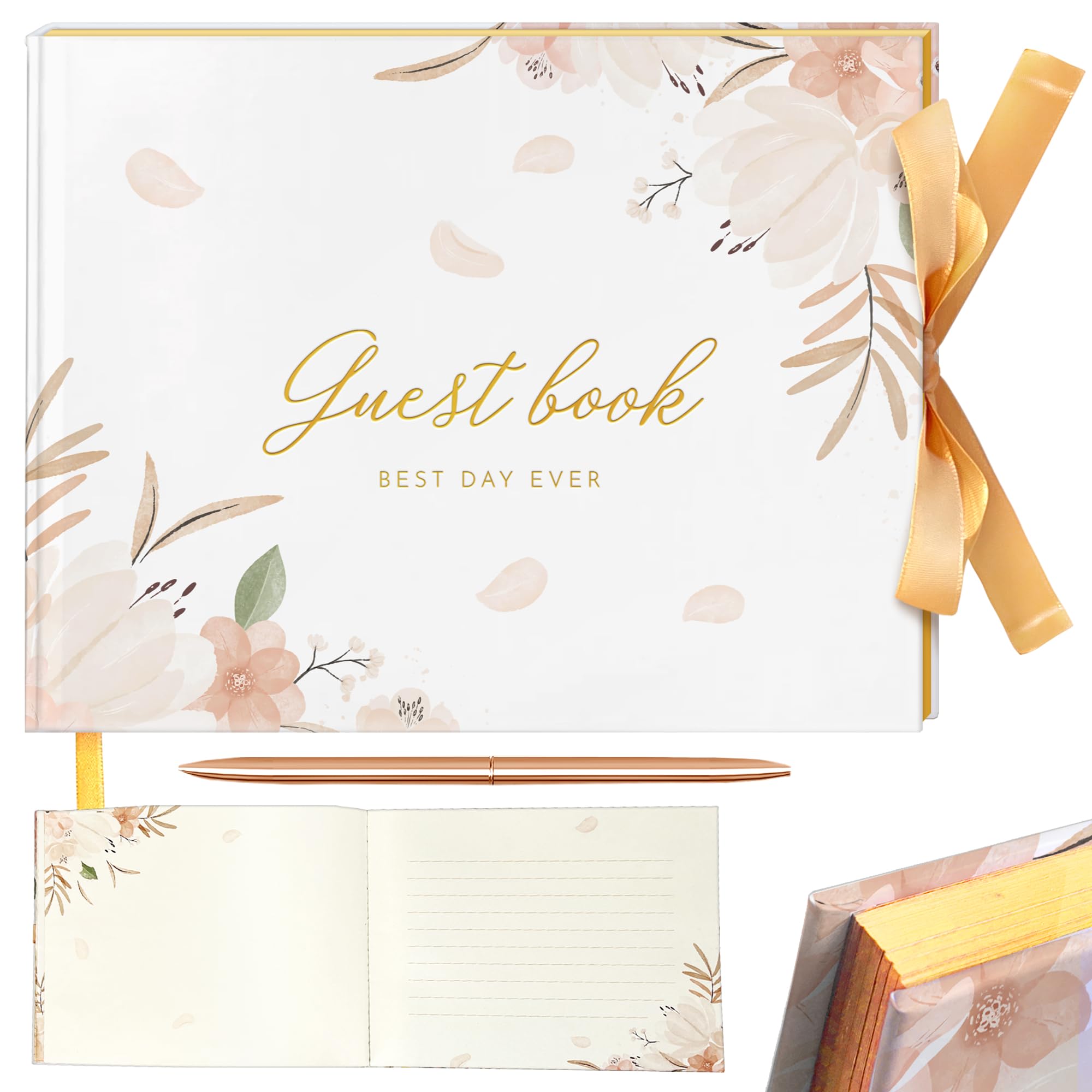 D&L Easy Buy Wedding Guest Book, 7x9 Wedding Reception Guest Book,100 Page Elegant Cream Design Guest Book, Baby Shower, Bridal Shower, Funeral Guest Book, Birthday Party, Vacation Homes