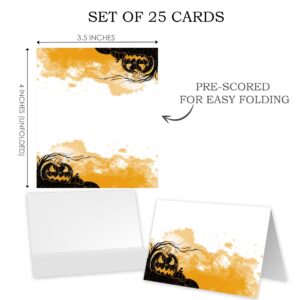 25 Pack Halloween Tent Place Cards, Place Cards for Table Setting, Folded Eggshell Paper Name Tent Cards for Halloween Holiday Dinner Decorations - HW03