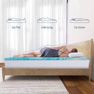 Vyfipt 2 Inch Mattress Topper Queen, Gel Infused Memory Foam Mattress Topper, Ventilated Design, CertiPUR-US Certified, Blue