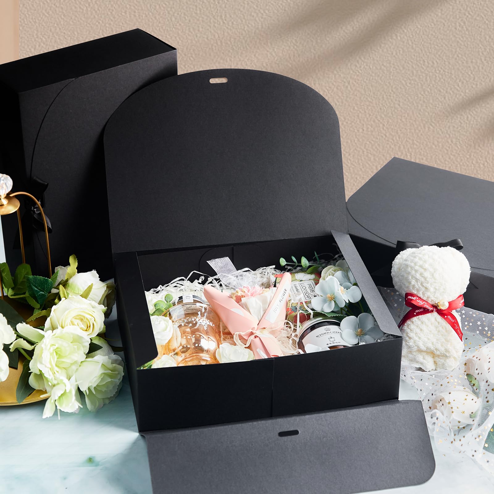 Kucoele 15 PCS Black Gift Boxes with Ribbons, Bridesmaid Proposal Boxes with Lids Present Packaging Boxes for Wedding, Birthday, Party and Bride Shower, 10.6 x 7.8 x 3.1 Inches