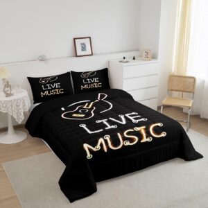 Erosebridal Neon Guitar Bedding Full for Boys Girls Live Music Comforter Set, Glowing Guitar Down Comforter Black Musical Instrument Bedding Comforter Sets, Rock Music Bar Duvet Insert 3pcs