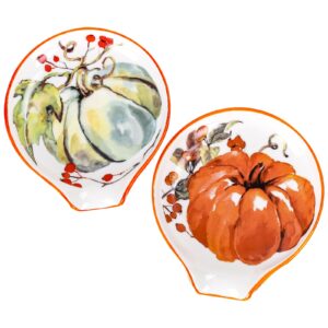 whaline fall spoon rest watercolor autumn pumpkin coffee spoon rest ceramic teaspoon holder small sauce dishes dipping bowl ring dish for holiday party counter kitchen housewarming gift, 2pcs