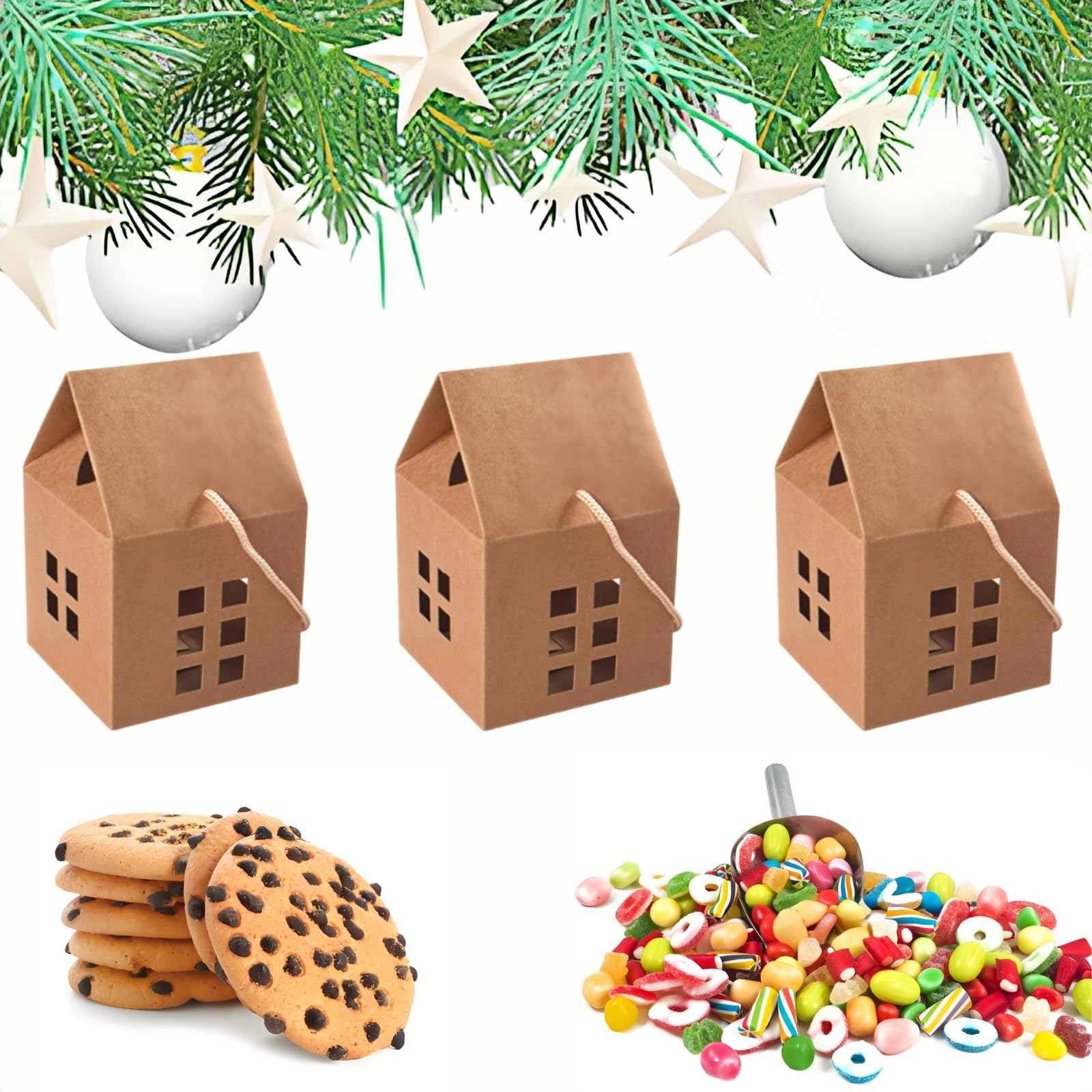 HAN SHENG 30 Pcs House Shaped Candy Boxes Kraft Paper Gift Boxes Wedding Favor Boxes Candy Storage Boxes Packing Boxes Decoration for Wedding Christmas Birthday Party Ornament Container