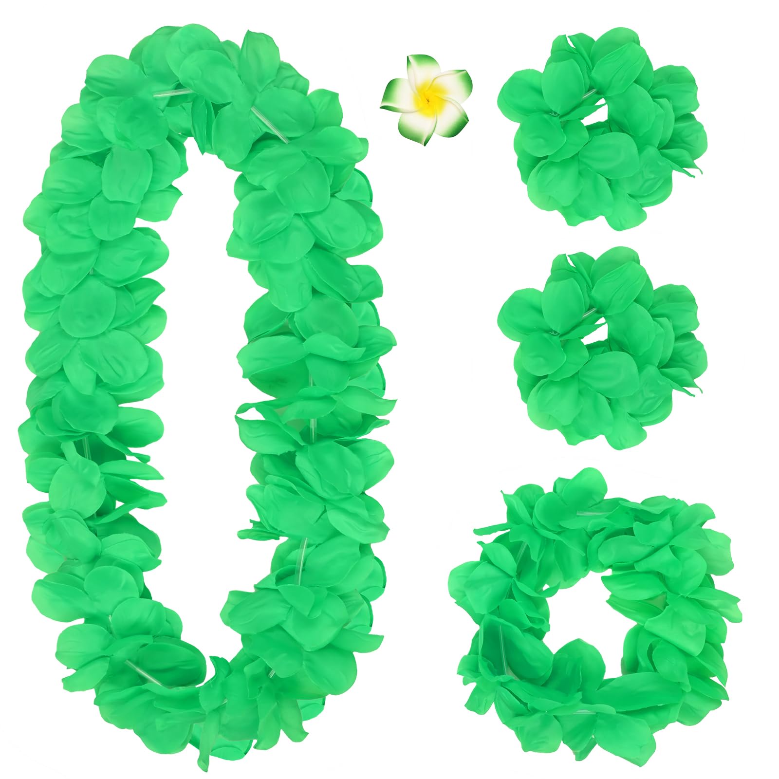 Waipfaru 5 Pcs Hawaiian Leis Set, Flower Leis for Luau Party Lays Necklace Hawaiian Accessories, Hawaiian Leis Luau Outfits for Women Adults Kids Party Favors Supplies Decorations (Green)