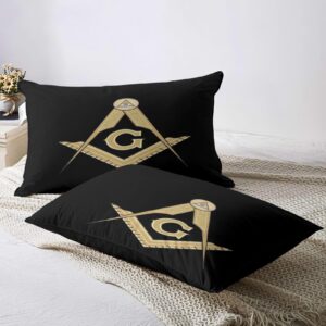 Bedding Sheet Bed Sets, Freemasonry Masonic Lodge Square and Compasses Soft 3-Pieces Duvet Cover Set Comfy 1 Comforter Cover & 2 Pillowcases for All Season King(90"×104")