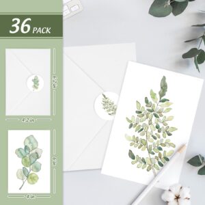 AnyDesign 36 Pack Greenery Greeting Cards Bulk Watercolor Botanical Note Cards with Envelopes Stickers Green Plant Thank You Blank Cards for Birthday Wedding Baby Shower Bridal Shower