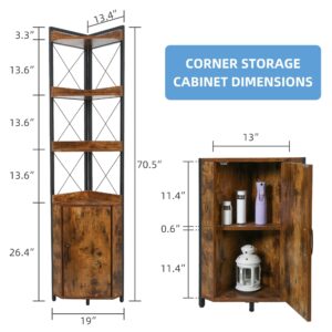 DRDINGRUI Tall Corner Shelf Cabinet, Corner Storage Cabinets,70.9'' Height 5-Tier Bookshelf Stand,Corner Plant Stand, Rustic Style Rack for Home,Kitchen,Living Room Storage