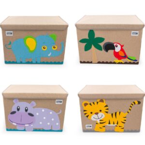 HYGGE + Animial Toy Storage Bin with Lid 20.8" x 13" x 13" Durable fabric & lightweight design. Great for storing toys, books, linens, games, clothing, baby products & more! (Safari Pack)