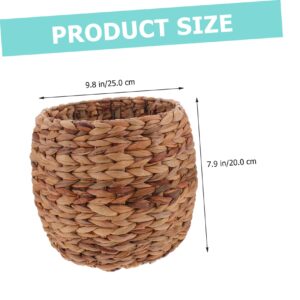 CHILDWEET Straw Storage Basket Wicker Trash Can Basket Plant Containers Sundries Storage Basket Wardrobe Baskets Straw Baskets Straw Planter Basket Garbage Can Arrangement Iron