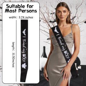 Halloween Bachelorette Sash, I Found My Boo Sash for Girl Bride, Black Sash with White Printing Letters for Halloween Bridal Shower Girls' Night Out Engagement Party One Size Fits Most