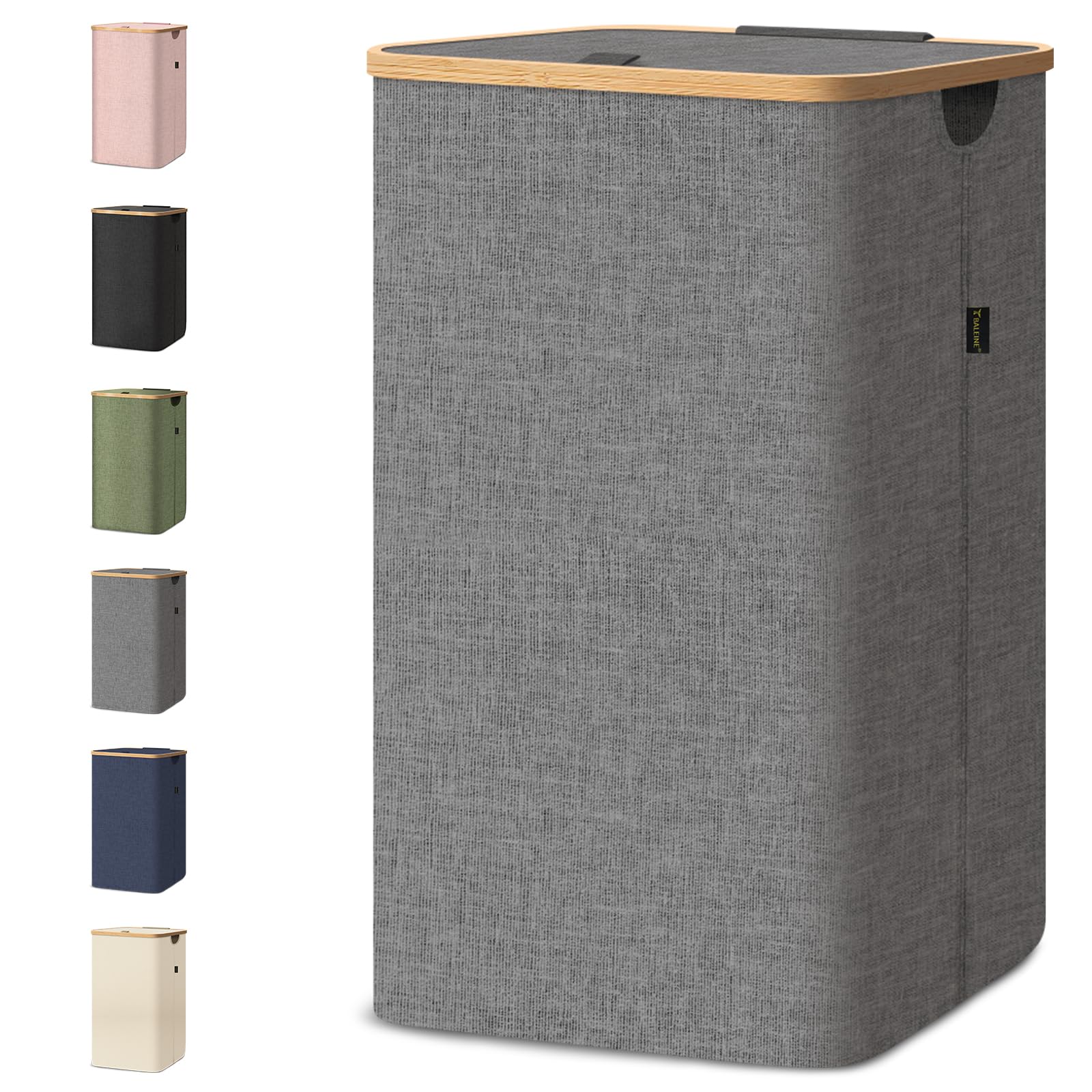 BALEINE Laundry Hamper with Lid, Tall Laundry Baskets with Bamboo Pull Handles, Large Laundry Bin with Internal Support (26 Gallon, Grey)