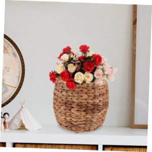 CHILDWEET Straw Storage Basket Wicker Trash Can Basket Plant Containers Sundries Storage Basket Wardrobe Baskets Straw Baskets Straw Planter Basket Garbage Can Arrangement Iron