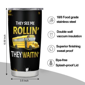 School Bus Driver Gifts for Men, School Bus Driver Gifts, Bus Driver Tumbler, Bus Driver Appreciation Gifts, 20oz Stainless Steel Tumbler Gifts for School Bus Drivers, Bus Driver Christmas Gifts