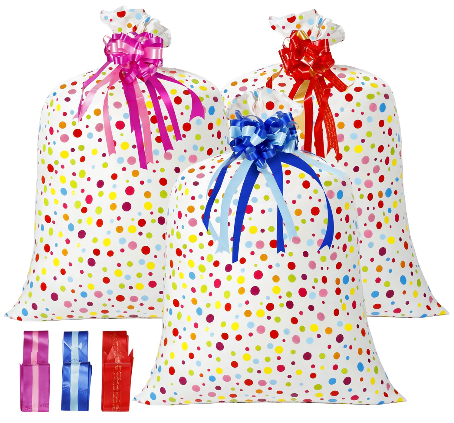 Shineloha 3 Pack Large Gift Bags (XL) 44"x 36" | Oversized Plastic Gift Bags with Pull Flowers | Party Favor Bags, Large Gift Bags for Presents |Birthday Gift Gag, New Parents