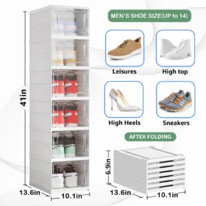 Harmon Wandyer Shoe Organizer Box 6-Tier Foldable Shoe Rack, Fit Size 12, No Assembly Stackable Shoe Organizer Storage Bins wit, All In One Universal Shoe Storage Boxes for Men and Women